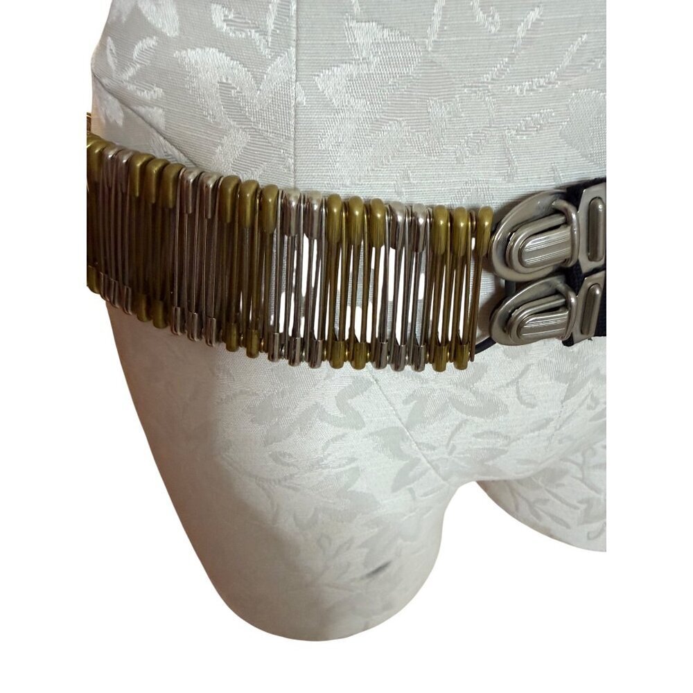 Vintage Unisex Metal Safety Pin Statement Belt Brass Silver 34 inches Punk Rare - Picture 2 of 16